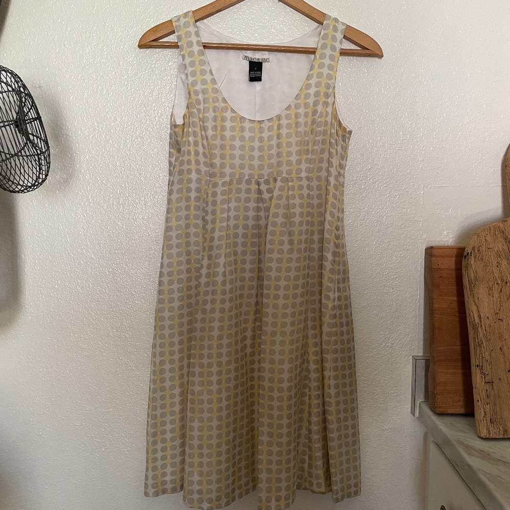 Mac & Jac Yellow, Silver, White Polka Dot Mod Cocktail Dress